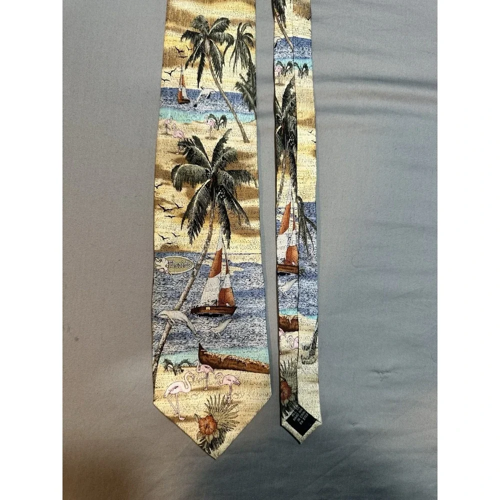 Tropicals By Tango Beach Sailboat Palm Tree‎ Neck Tie Silk